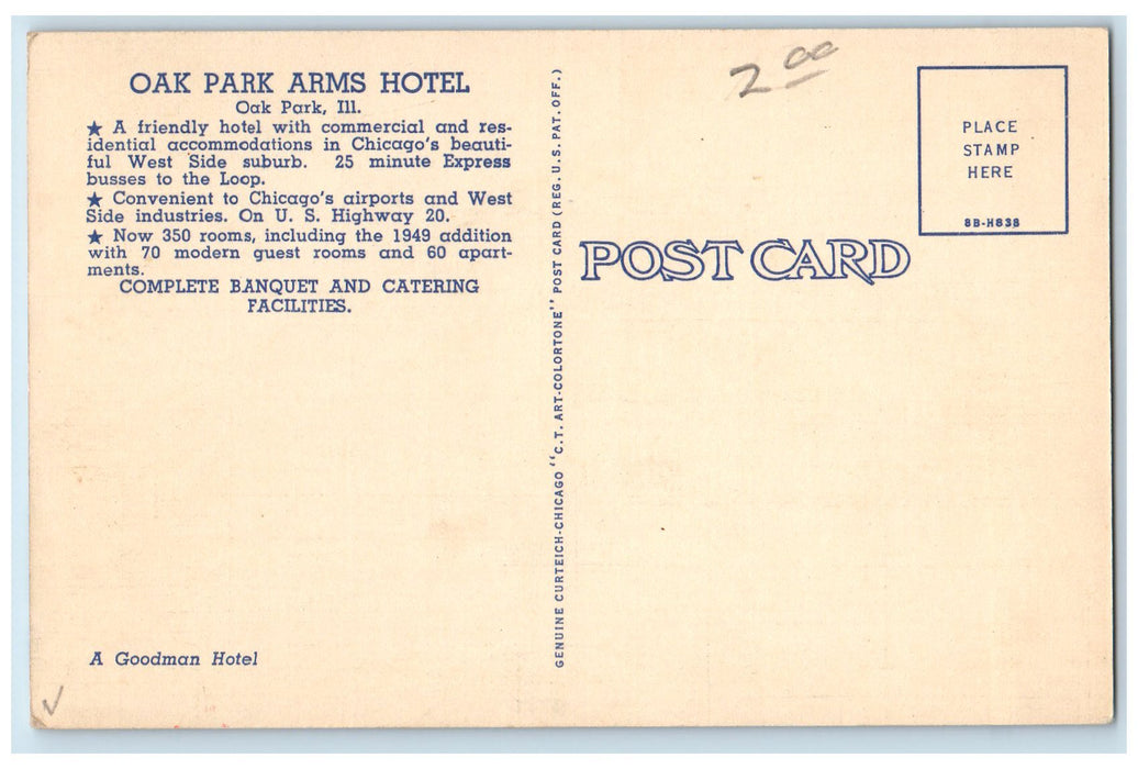 c1940s Oak Park Arms Hotel And Dining Room Oak Park Illinois IL Cars Postcard
