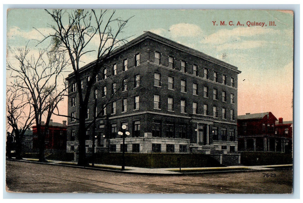 1943 YMCA Building Facade Entrance Railway Stairs Quincy Illinois IL Postcard