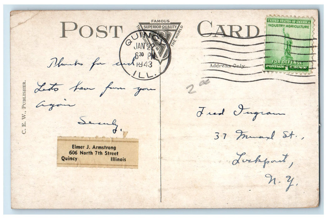 1943 YMCA Building Facade Entrance Railway Stairs Quincy Illinois IL Postcard