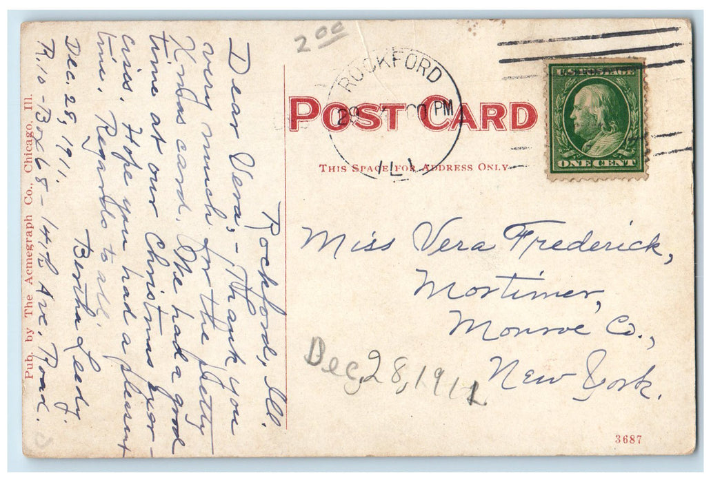 1911 Drive At Rockford College School Campus Dirt Road Tree Rockford IL Postcard