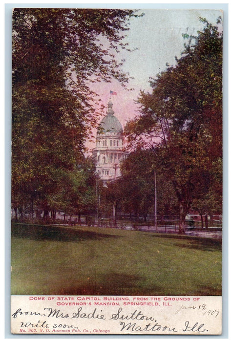 1907 Dome Of State Capitol Building View Ground Springfield Illinois IL Postcard