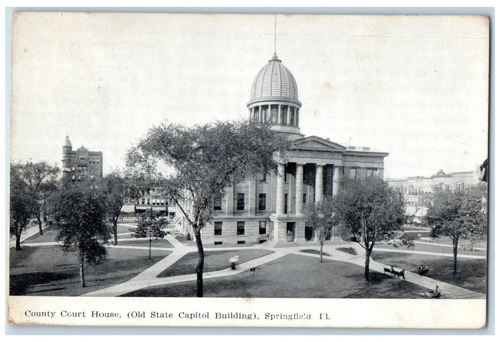 c1950 Old County Court House Building Pathways Springfield Illinois IL Postcard