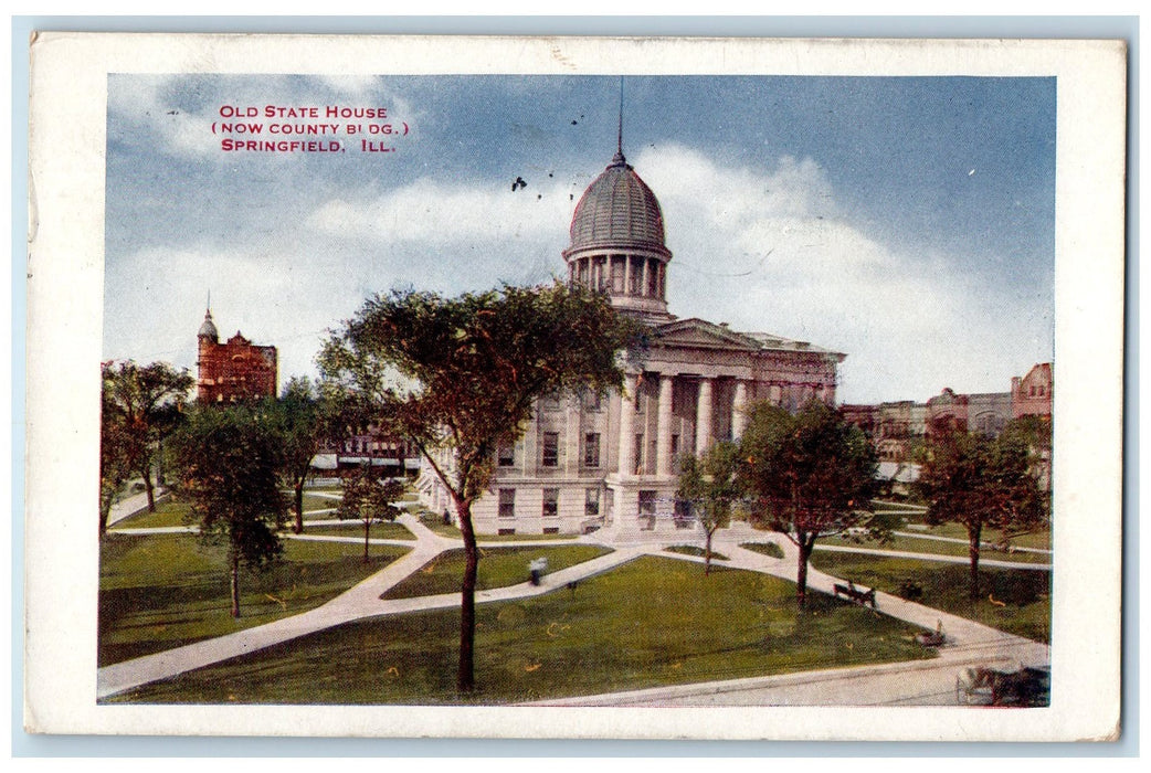 1937 Old State House Building Dome Pathways Springfield Illinois IL Postcard