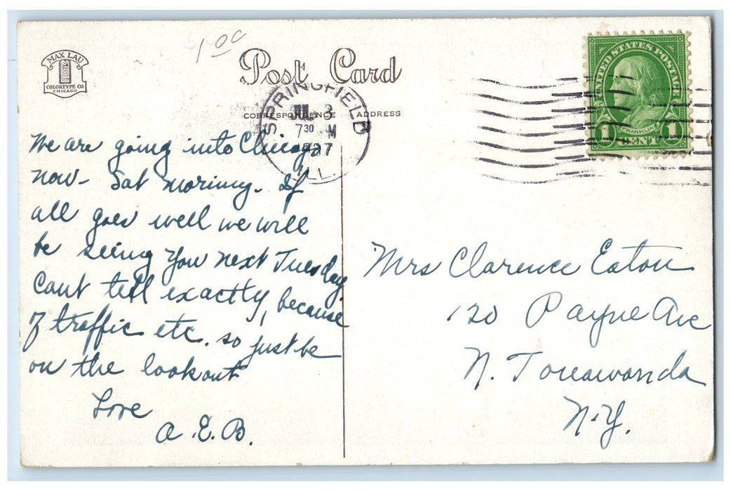 1937 Old State House Building Dome Pathways Springfield Illinois IL Postcard