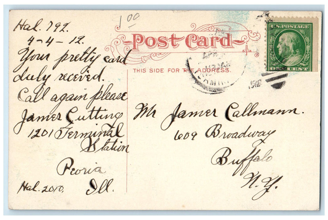 1912 Peoria County Court House Dome Building Monument View Illinois IL Postcard