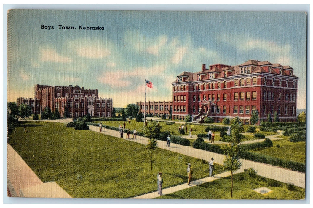 c1950 Father Flanagan's Boys Town Home Ground Building Flag Nebraska NE Postcard