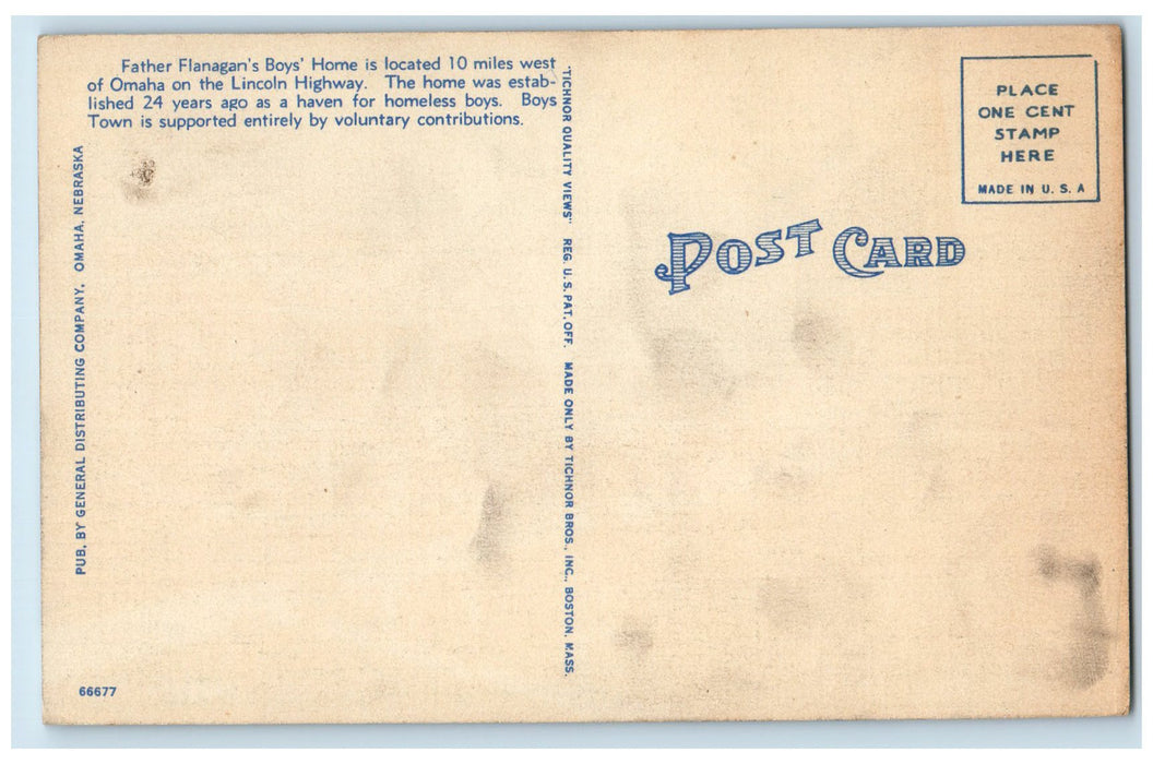 c1950 Father Flanagan's Boys Town Home Ground Building Flag Nebraska NE Postcard