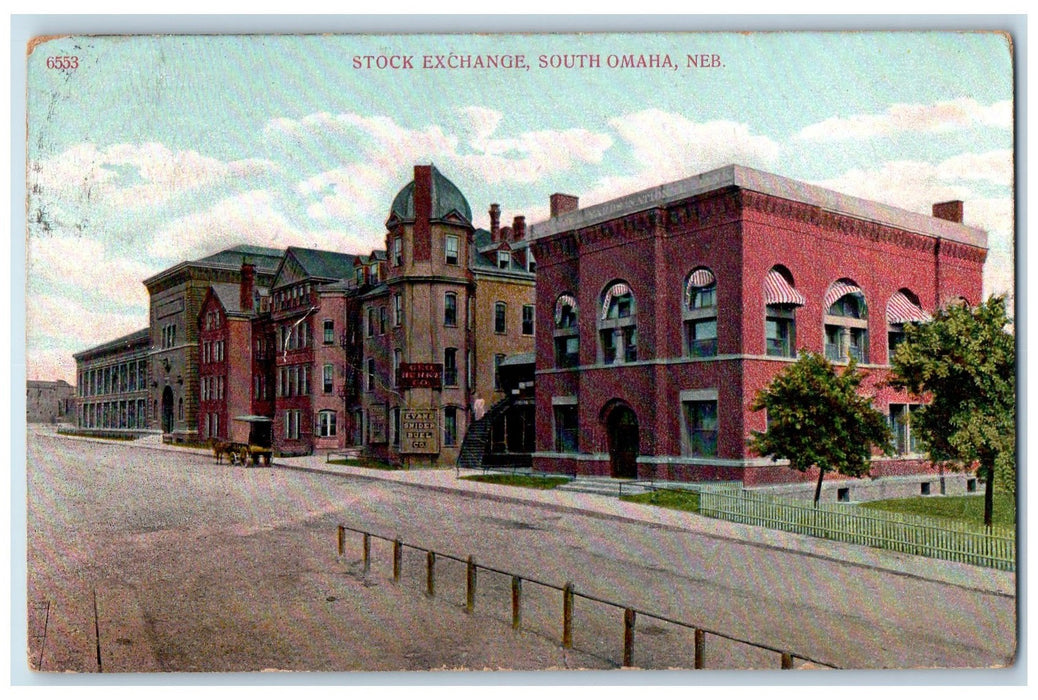 1915 Stock Exchange Building Roadside Dirt Road South Omaha Nebraska NE Postcard