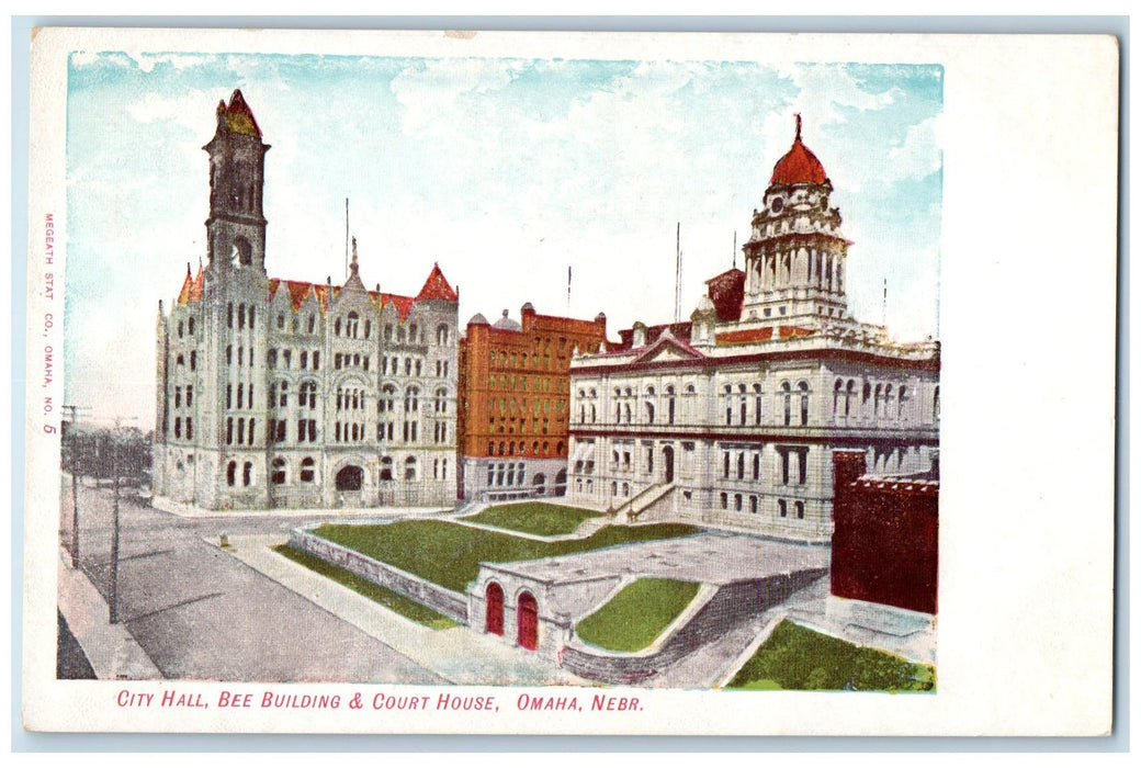 c1905 City Hall Bee Building Court House Entrance Omaha Nebraska NE Postcard
