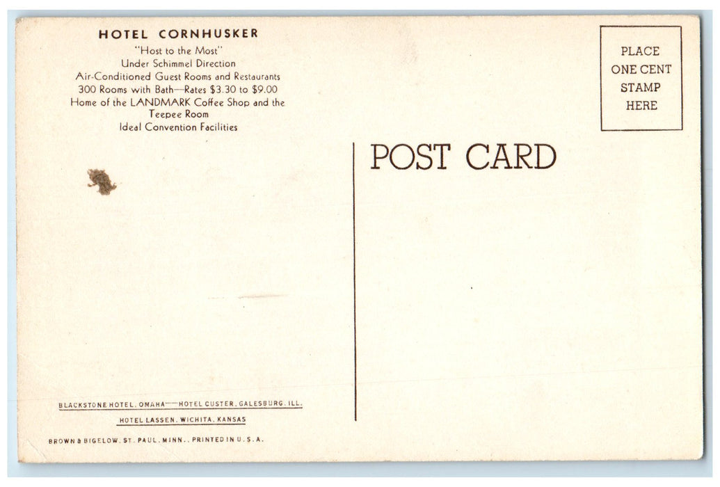 c1950's Nebraska State Capitol Building Dome Tower Lincoln Nebraska NE Postcard