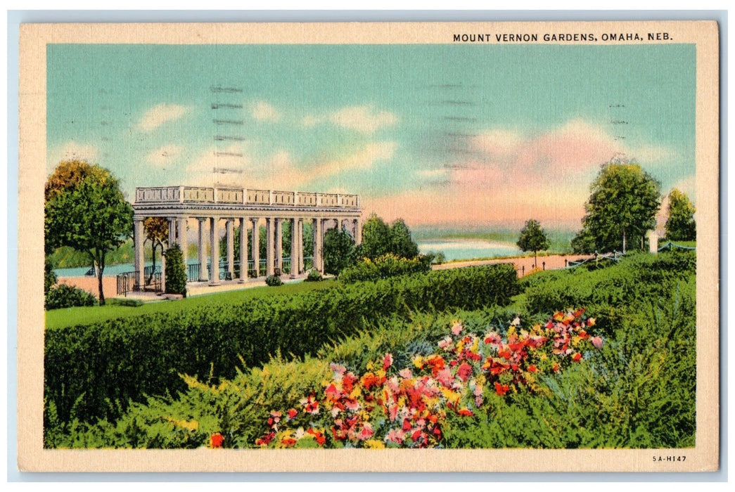 1940 Mount Vernon Gardens Landscape River Lake Arches Omaha Nebraska NE Postcard