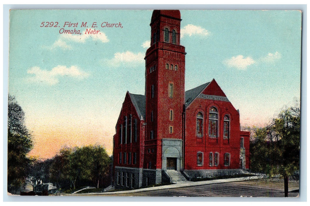 1912 First methodical Episcopal Church Building Tower Omaha Nebraska NE Postcard