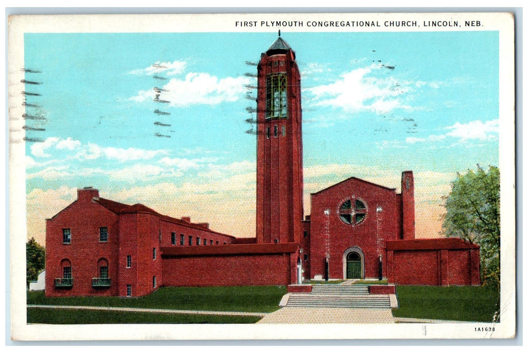 1932 First Plymouth Congregational Church Building Lincoln Nebraska NE Postcard