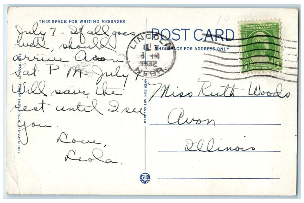 1932 First Plymouth Congregational Church Building Lincoln Nebraska NE Postcard