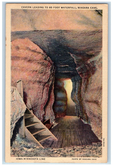 c1950's Cavern Leading To Waterfall Niagara Cave Iowa Minnesota Line IA Postcard