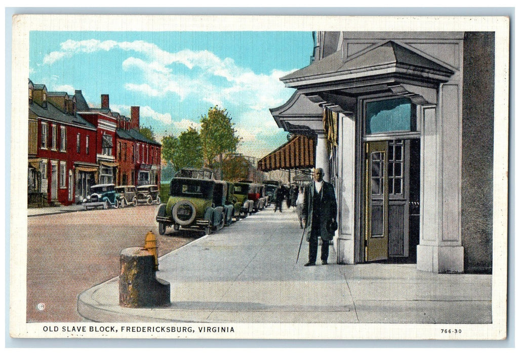 c1940s Old Slave Block Cars Fredericksburg Virginia VA Unposted Vintage Postcard