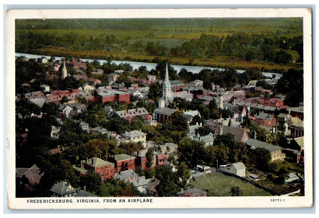 1930 From An Airplane Scene Fredericksburg Virginia VA Posted Vintage Postcard