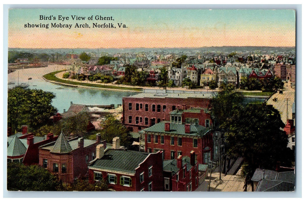 c1940s Bird's Eye View Of Ghent Showing Mobray Arch Norfolk VA Unposted Postcard