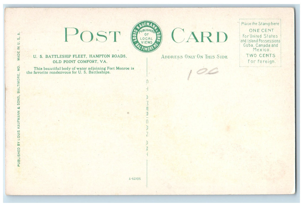 c1940s US Battleship Fleet Hampton Roads Old Point Comfort VA Unposted Postcard