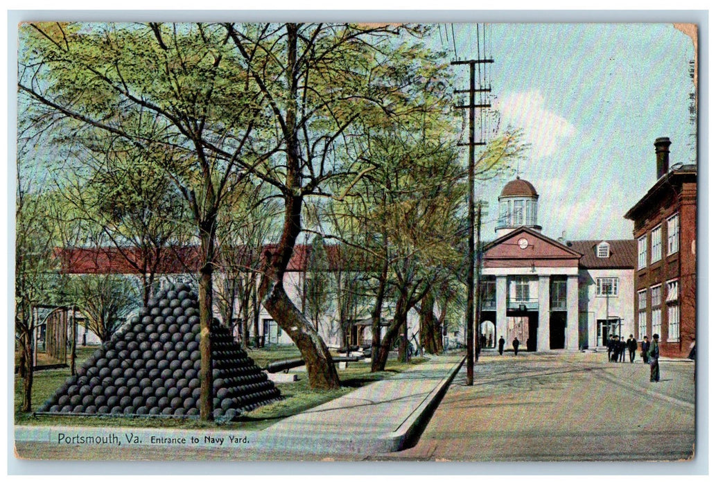 1909 Entrance To Navy Yard Buildings Tree Portsmouth Virginia VA Posted Postcard