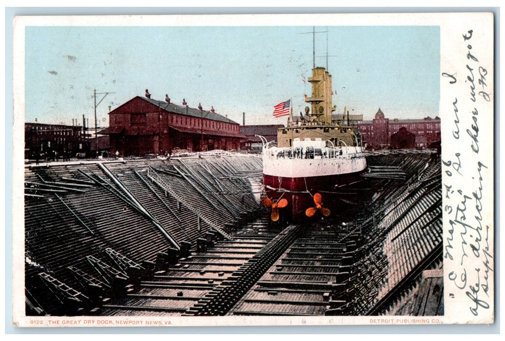 1906 The Great Dry Dock Ship Scene Newport News Virginia VA Posted  Postcard