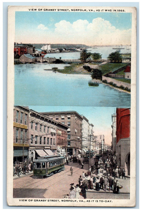 c1940s View Of Granby Street Norfolk Virginia VA Posted Trolley Car Postcard