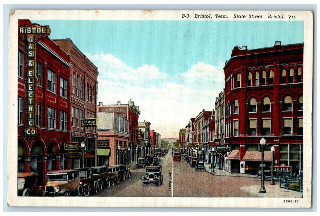 1940 Bristol Tennessee State Street Bristol Virginia VA Posted Vintage Postcard