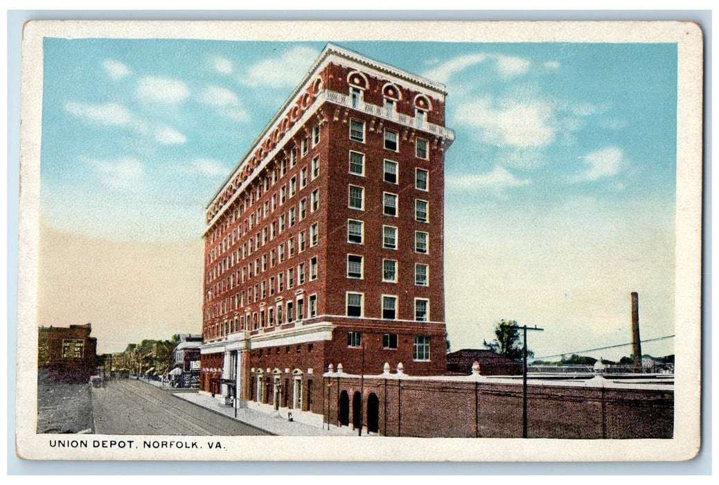 c1920s Union Depot Exterior Street Scene Norfolk Virginia VA Unposted Postcard