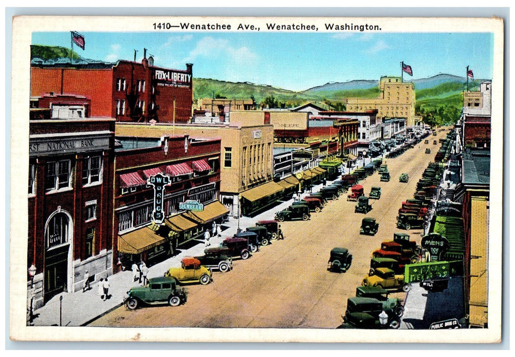 c1920s Wenatchee Avenue Wenatchee Washington WA Unposted Vintage Cars Postcard
