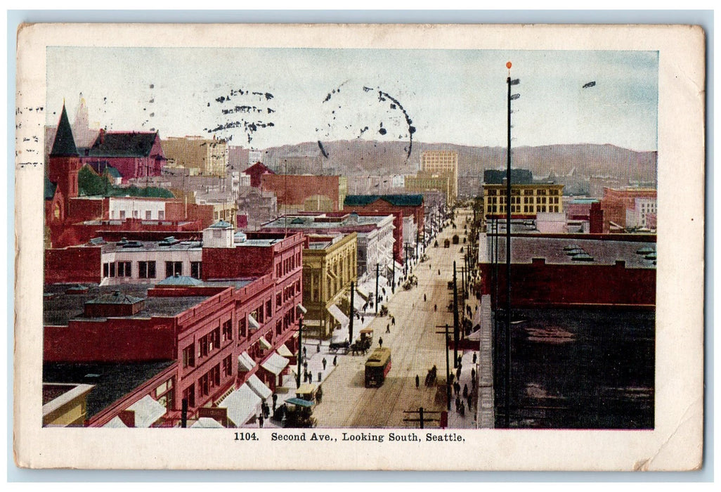 1910 Second Ave. Looking South Street View Seattle Washington WA Posted Postcard