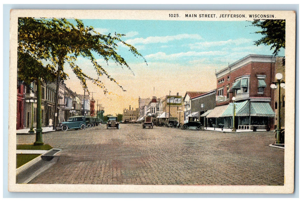 c1940s Main Streets Scene Jefferson Wisconsin WI Unposted Vintage Cars Postcard