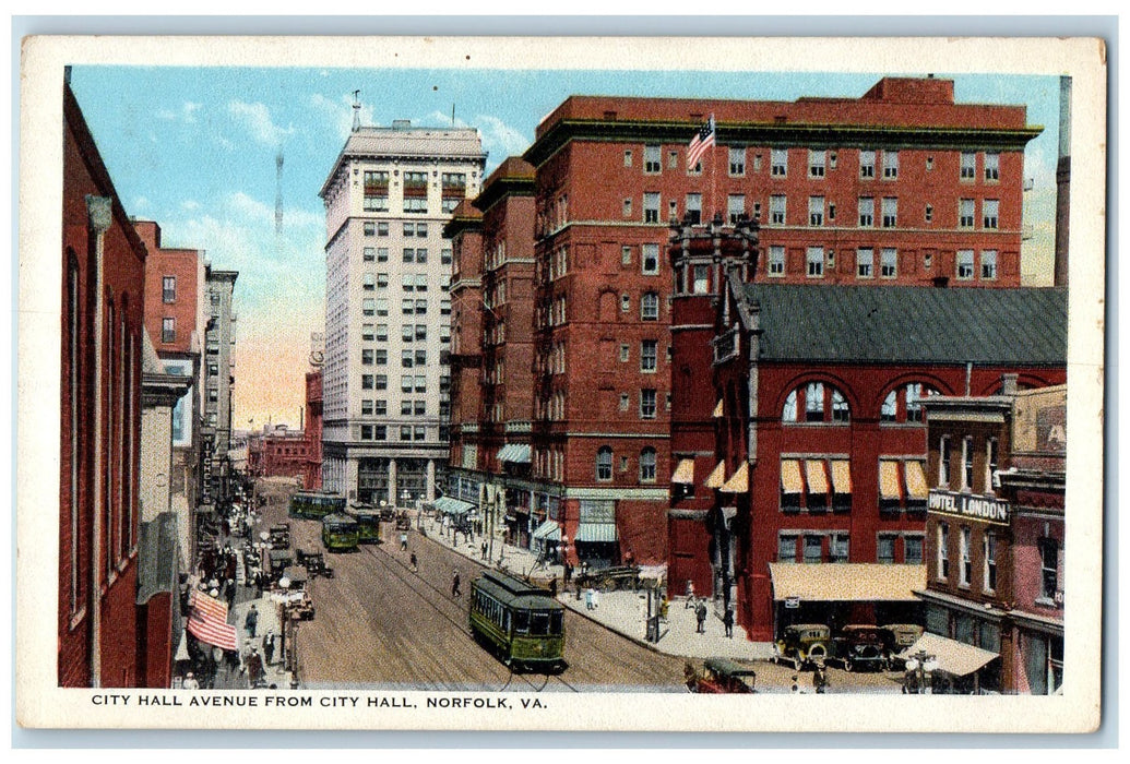 c1920s City Hall Avenue Scene From City Hall Norfolk Virginia Unposted  Postcard