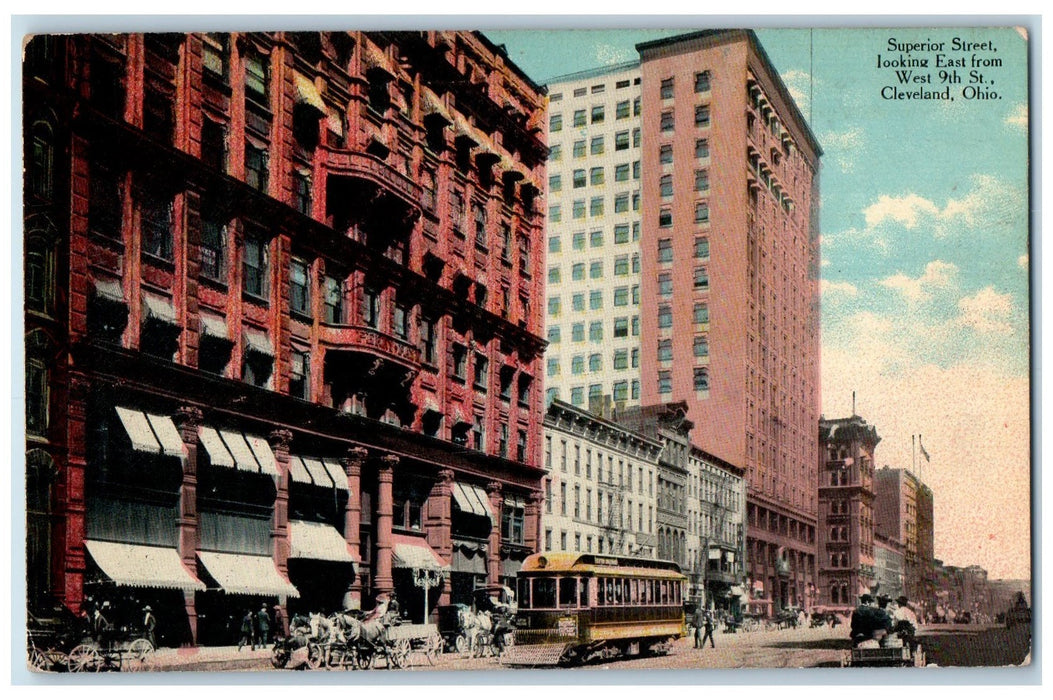 1945 Superior Street Scene Looking East From Cleveland Ohio OH Unposted Postcard