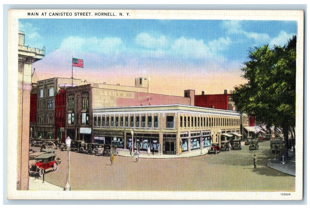 c1940s Main At Canisteo Street Shops Scene Hornell New York NY Unposted Postcard