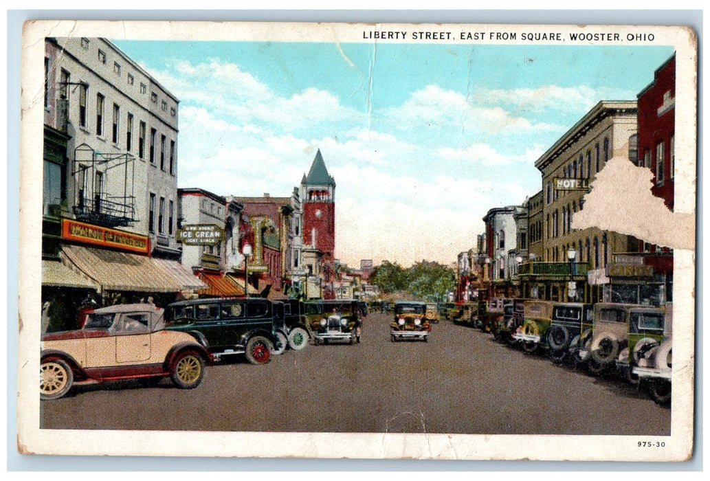 c1940s Liberty Street East From Square Wooster Ohio OH Unposted Cars Postcard