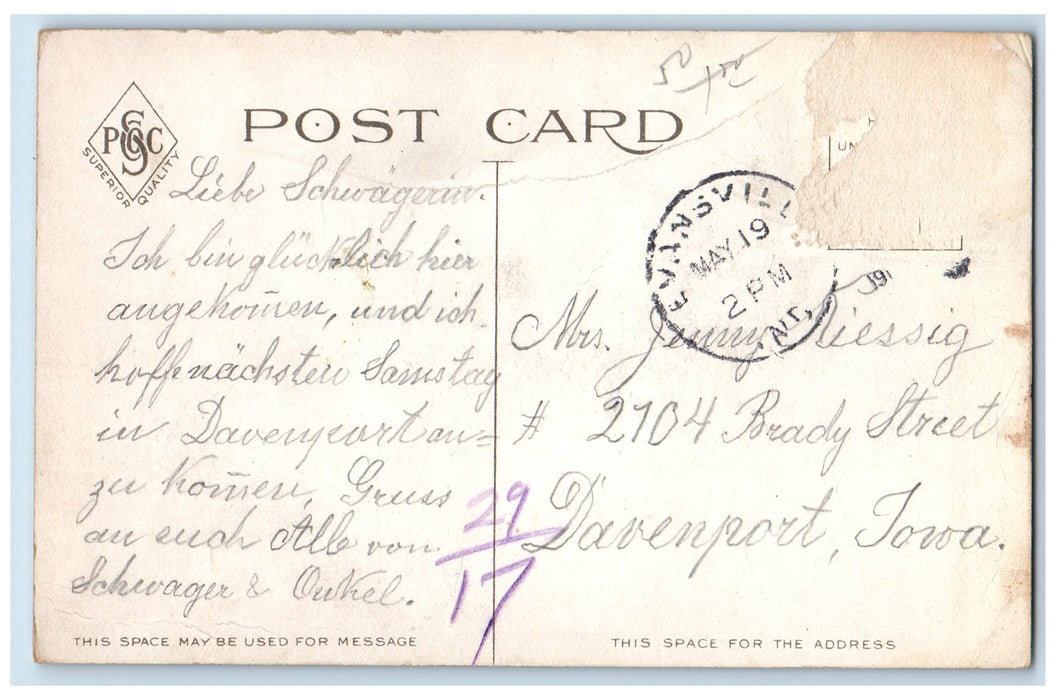 1917 Main Street  Shops Scene At Night Evansville Indiana IN Posted Postcard