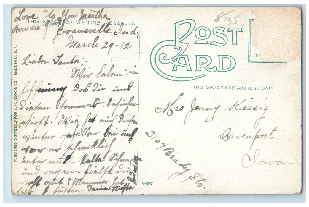 c1910's Riverside Avenue Scene Evansville Indiana IN Posted Vintage Postcard