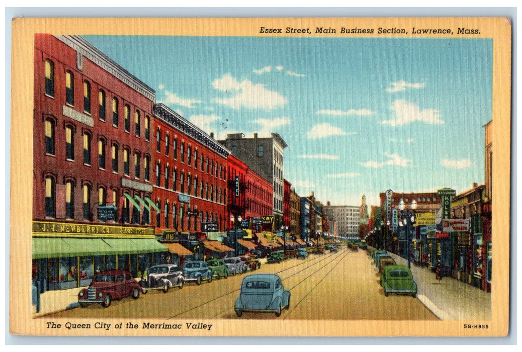 c1940's Essex Street Main Business Section Lawrence Massachusetts MA Postcard