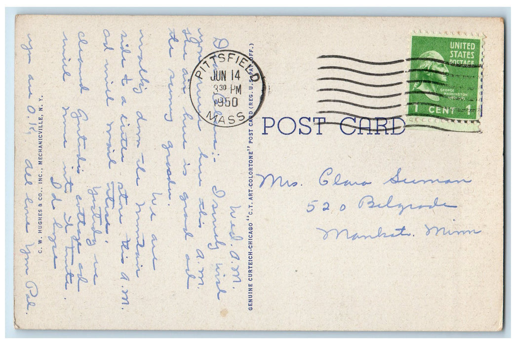 c1940s Intersection North South East And West Streets Pittsfield MA Car Postcard