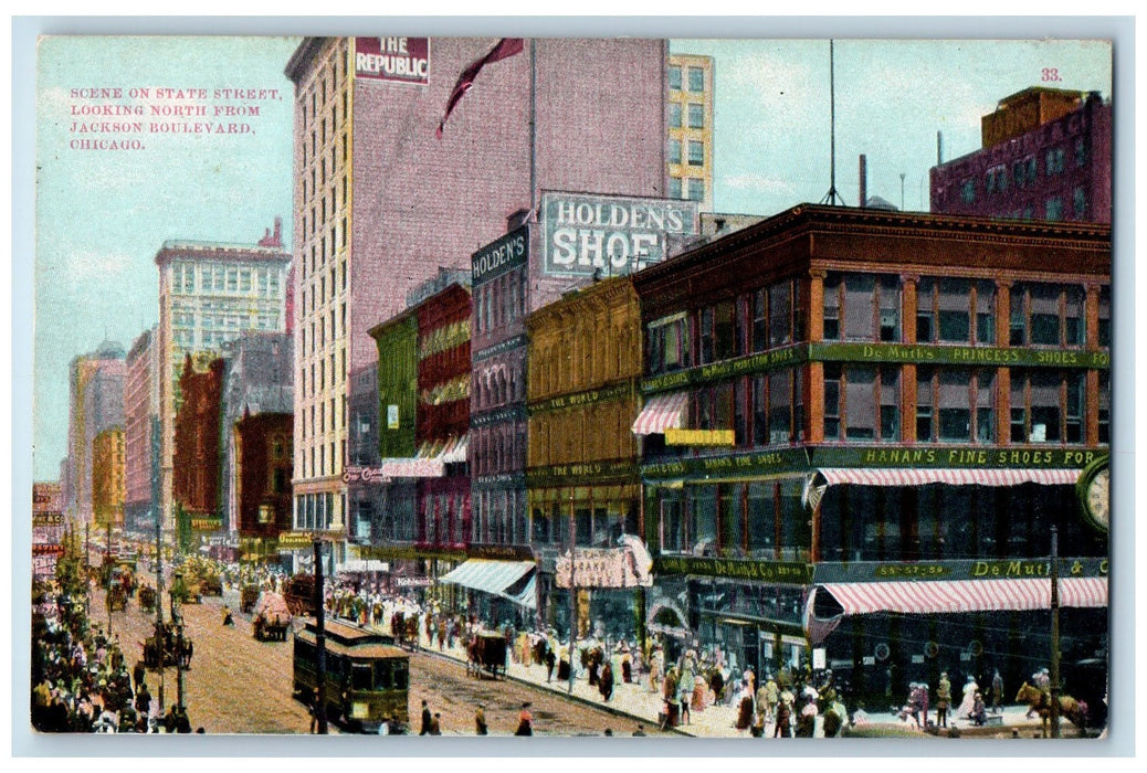 c1940's Scene On State Street North From Jackson Boulevard Chicago OH Postcard