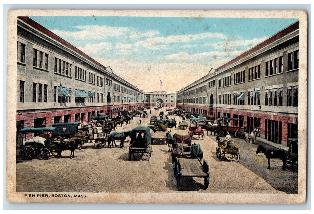 c1920s Fish Pier Wagons Scene Boston Massachusetts MA Unposted Vintage Postcard