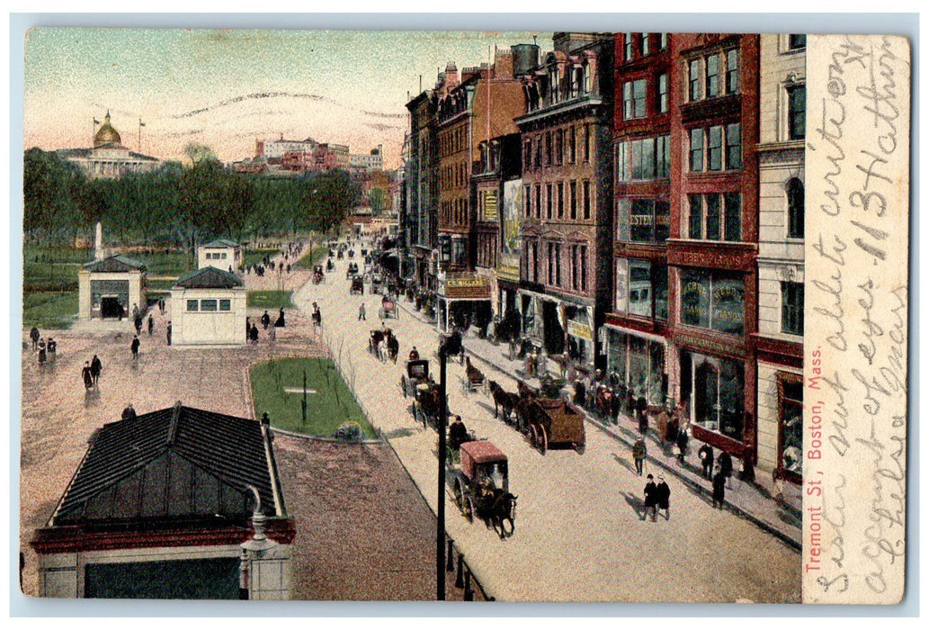 1907 Tremont Street Carriages Boston Massachusetts MA Posted Vintage Postcard