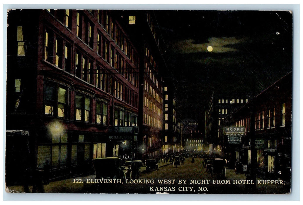 1911 Eleventh Looking West By Night Hotel Kupper Kansas City MO Posted Postcard