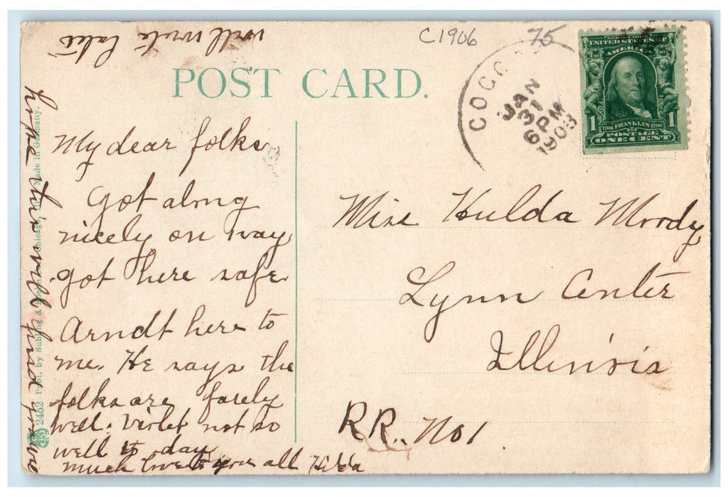 1908 First Avenue Trolley Scene Cedar Rapids Iowa IA Posted Vintage Postcard