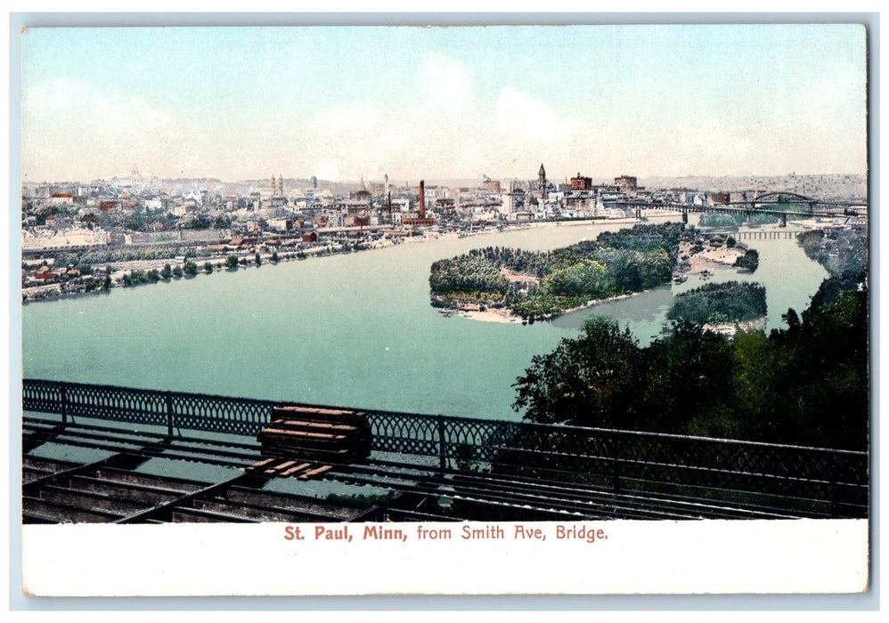 c1905 St. Paul Minnesota From Smith Ave. Bridge Island River Lake MN Postcard