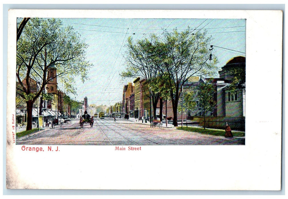 c1905 Main Street Railway Tramway Horse Carriage Orange New Jersey NJ Postcard