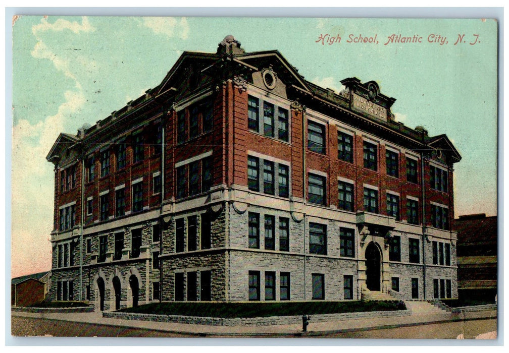 1909 High School Campus Building Entrance Atlantic City New Jersey NJ Postcard