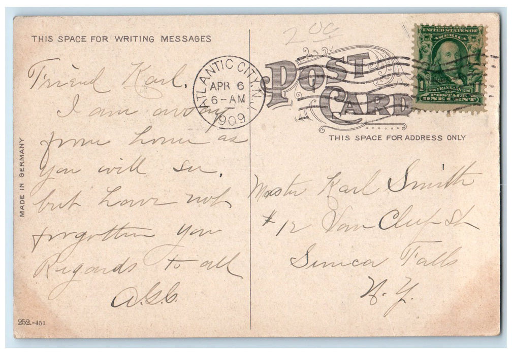1909 High School Campus Building Entrance Atlantic City New Jersey NJ Postcard