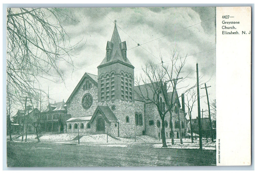 c1905 Greystone Church Building Winter Railway Elizabeth New Jersey NJ Postcard