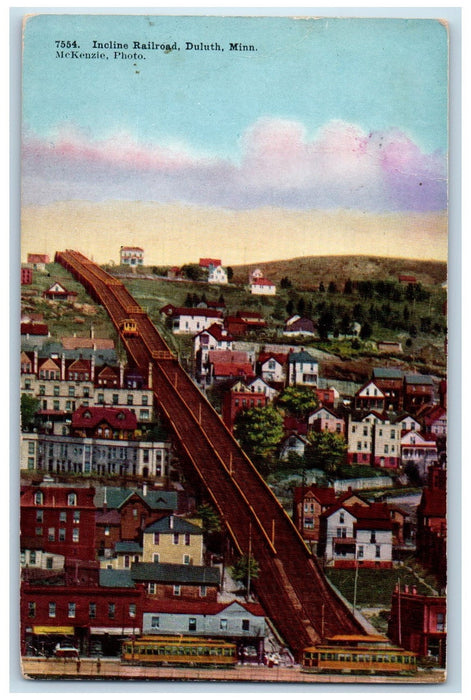 1912 Incline Railroad Tramway Car Houses Buildings Duluth Minnesota MN Postcard